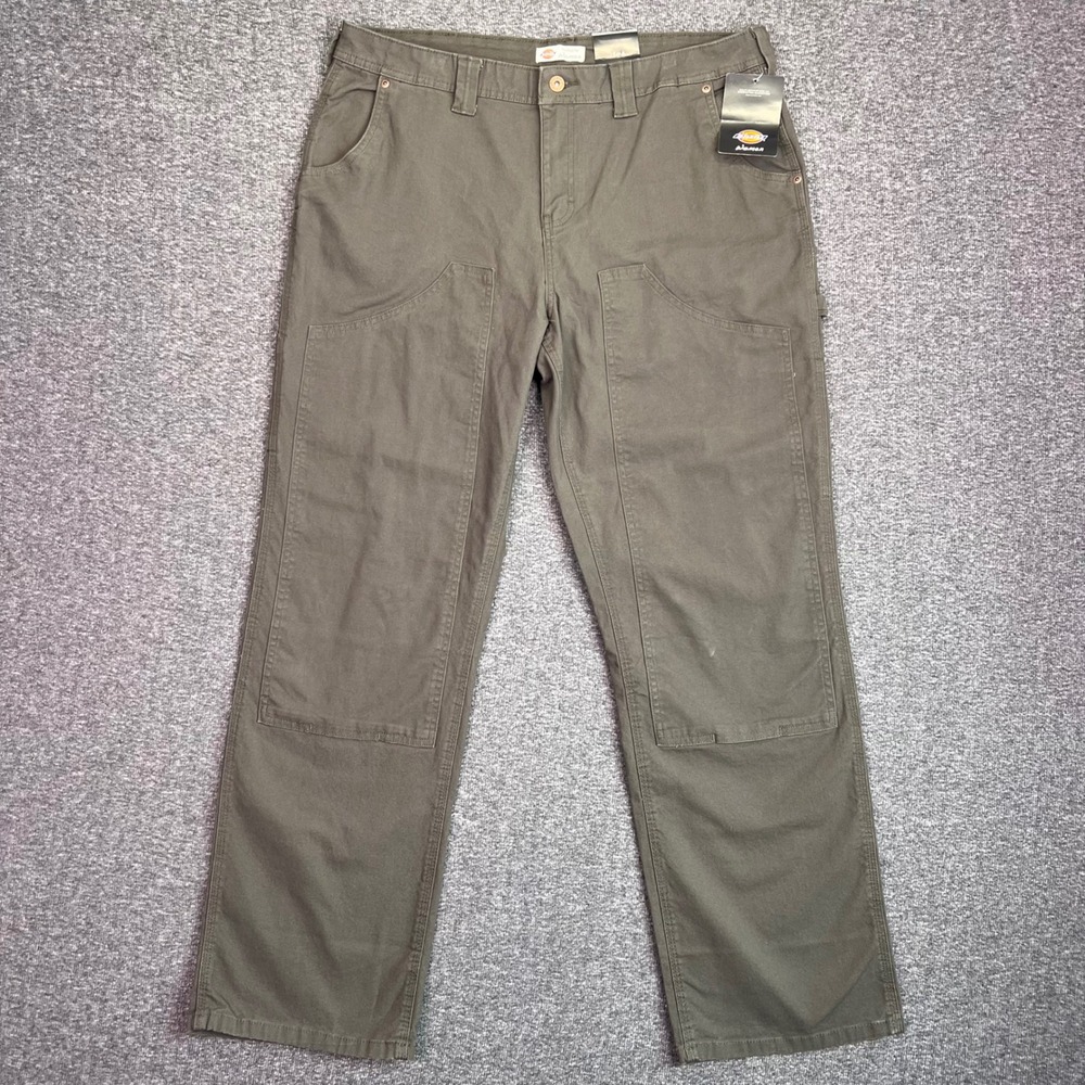 Dickies Flex Carpenter Pants Womens 14/32 Olive Canvas Double‎ Knee Straight NEW